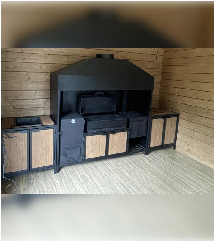 Мангальный комплекс с коптильным шкафом и кухней (металлические дверцы) - купить мангал от МАРТИН МЕТАЛЛ МОНТАЖ